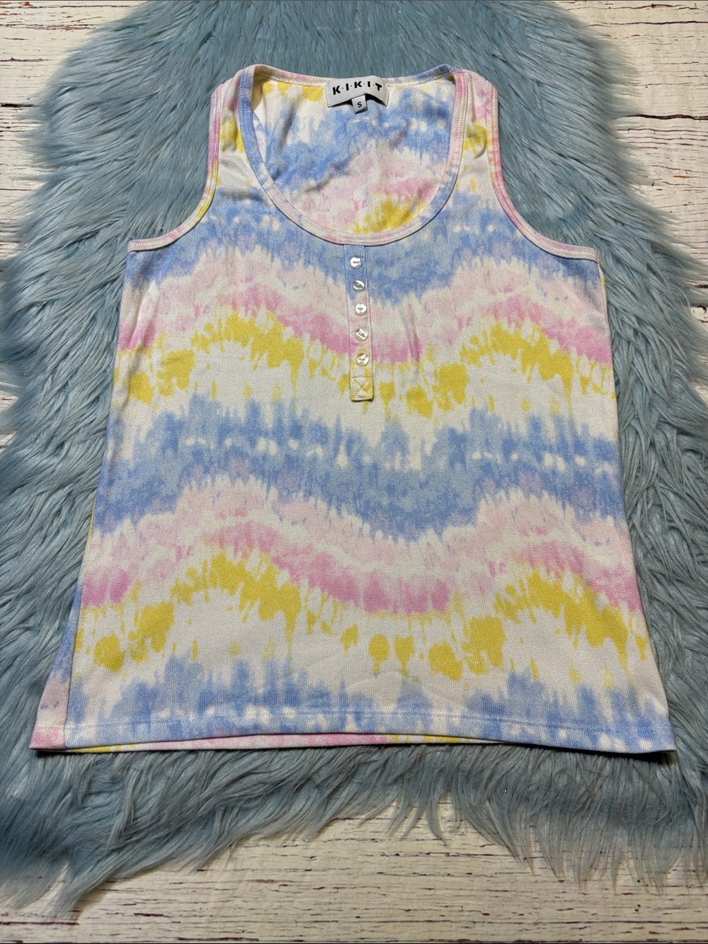 KIKIT Tie-Dye Pastel Tank Top - Yellow, Pink & Blue sz S
